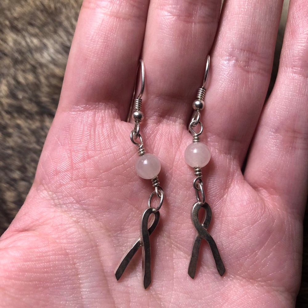 Sterling silver signed breast cancer awareness earrings